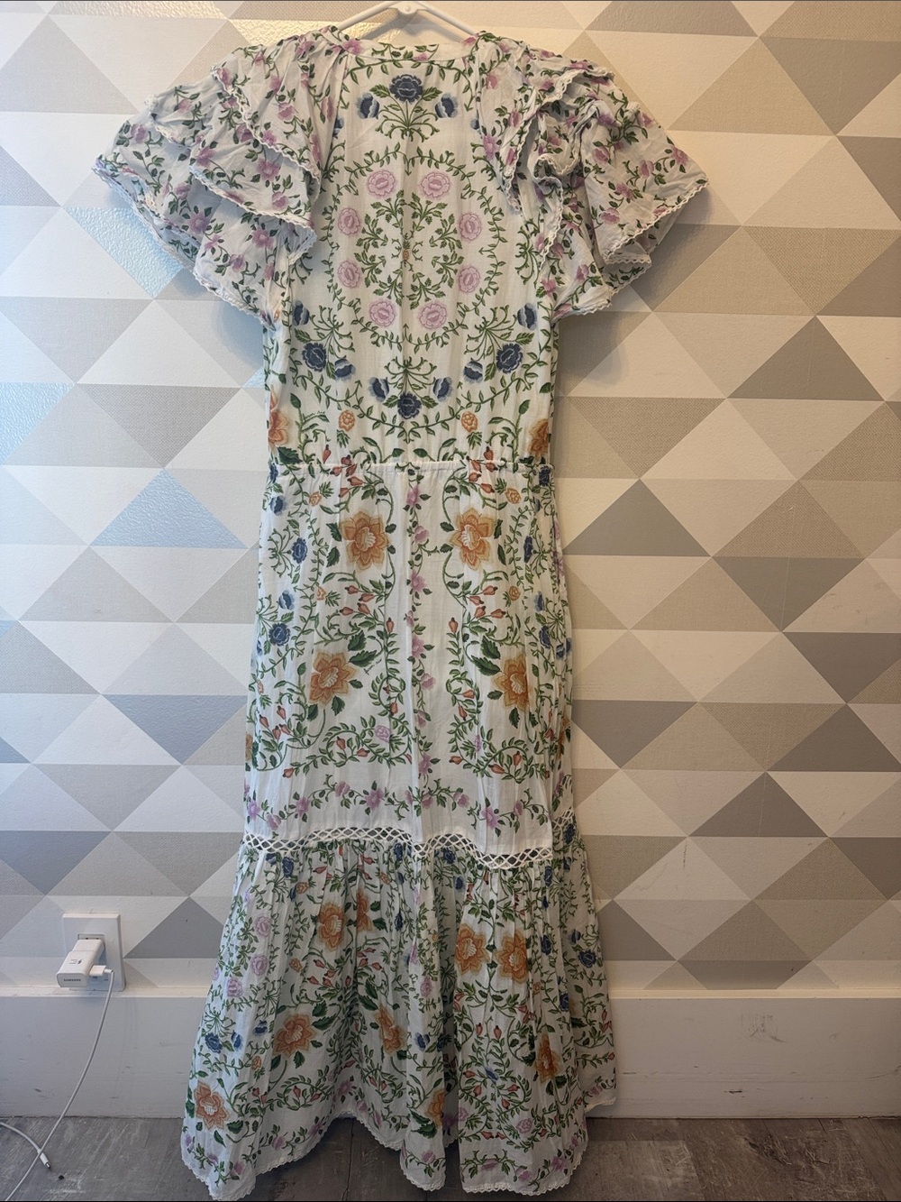 FARM Rio White Maxi Dress with Lavender, Yellow, Green and Blue Floral Print - Picture 3 of 5